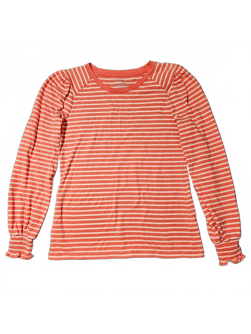 Talbots Women's Size XS Coral and White Striped Long Sleeve Shirt Cotton Casual